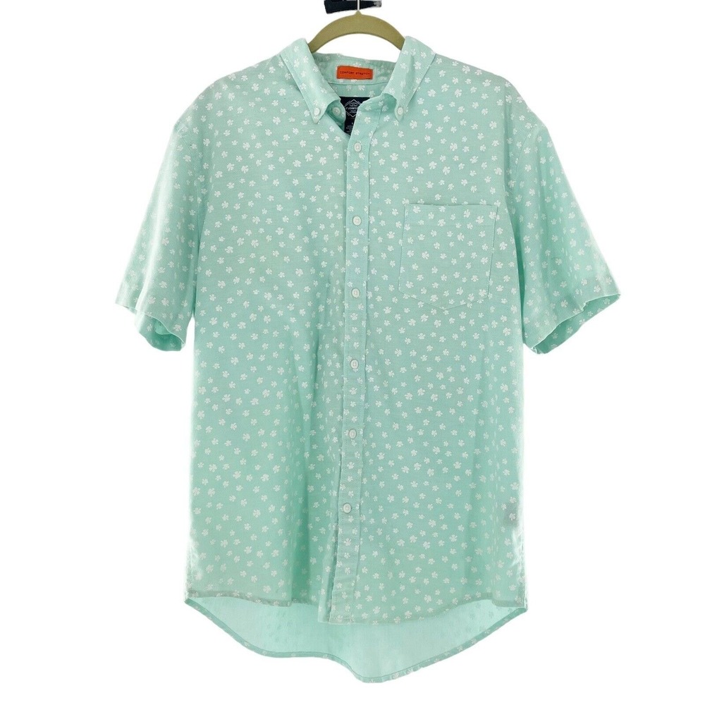 St. Johns Bay‎ Mens Mint Green Floral Shirt Comfort Stretch Button Down Shamrock